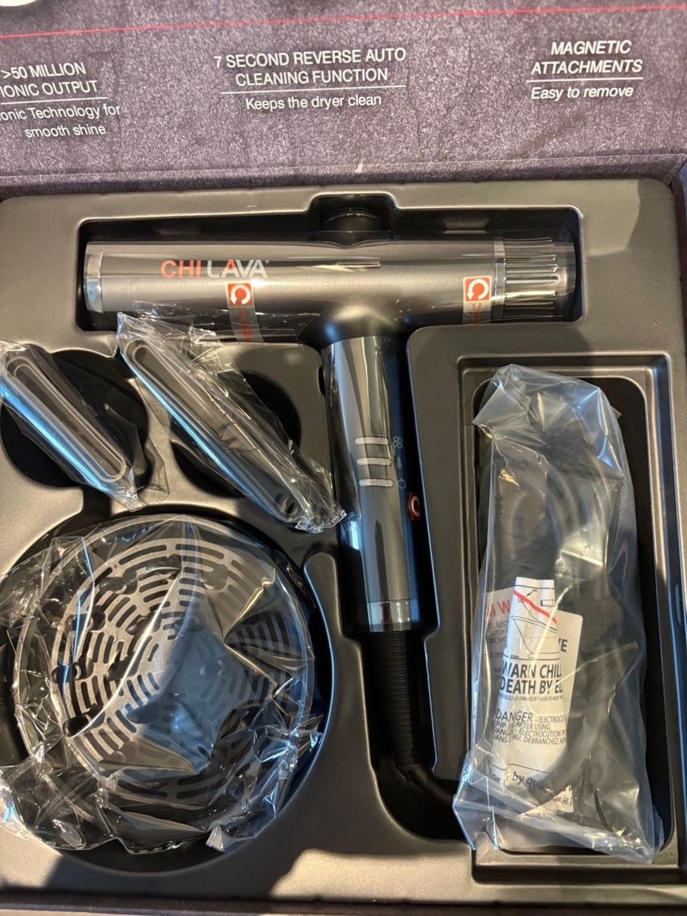 CHI LAVA Matte Black Hair Dryer with Magnetic Attachments